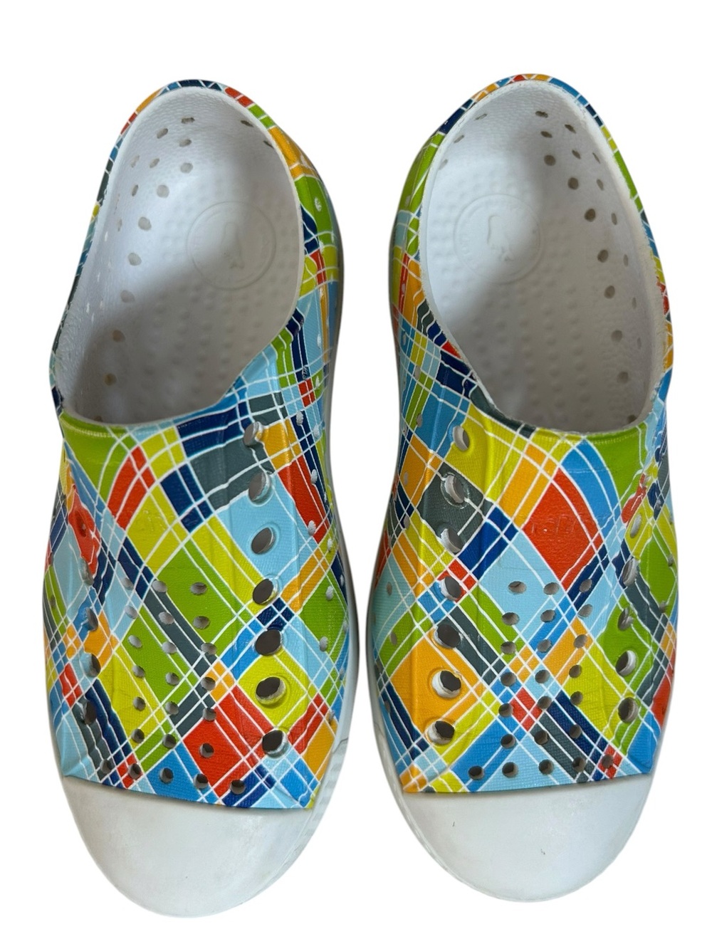 Native Kids Jefferson Sugarlite Rainbow Multi-Plaid Print Slip On Shoes Size C11